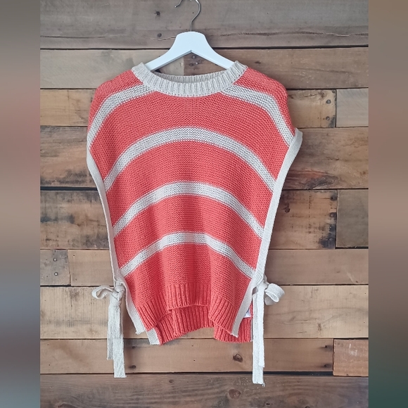 Wishlist Sweaters - Wishlist Coral and Cream Striped Poncho Sweater